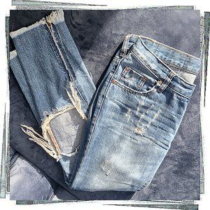Free People Blue Boyfriend Jeans Distressed Denim